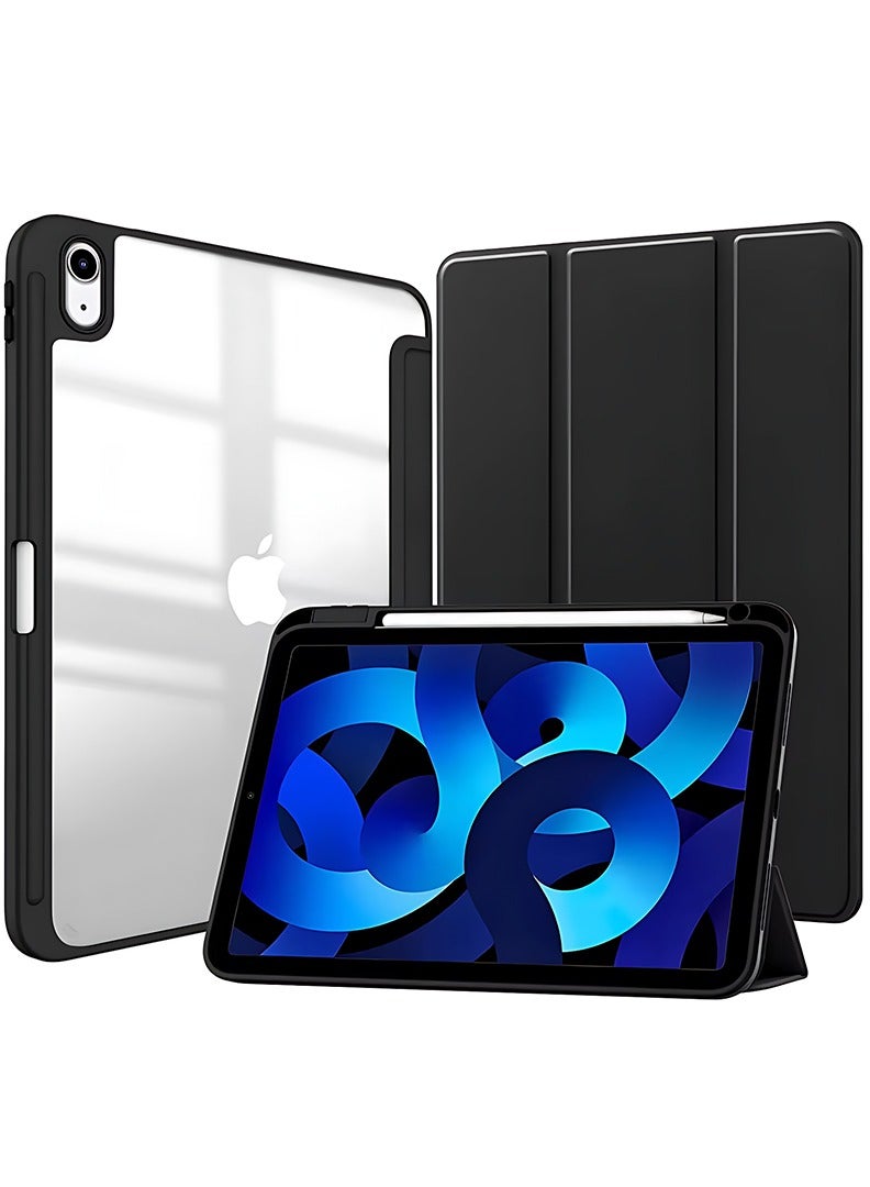 ثيودور حافظة هجينة رفيعة لجهاز iPad (A16) الجيل الحادي عشر 11 بوصة 2025/الجيل العاشر 10.9 بوصة 2022 مع حامل قلم رصاص، غطاء واقٍ مضاد للصدمات بحامل ثلاثي الطي مع ظهر شفاف ناعم من مادة TPU لجهاز iPad 11/ 10، حافظة للنوم/الاستيقاظ التلقائي باللون الأسود - Image 1